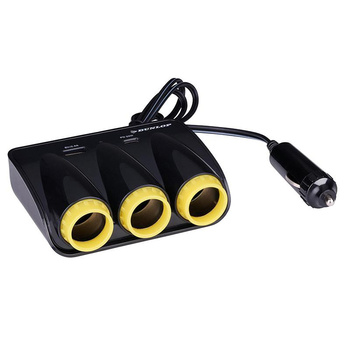Dunlop - USB-A + USB-C 20W PD nabíječka do auta / 3x 12/24V zásuvka zapalovače cigaret (černá)