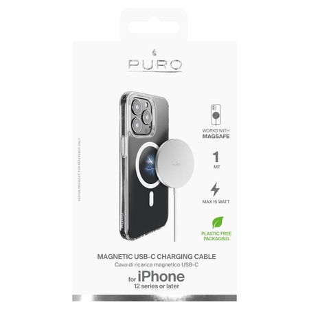 Magnetický nabíjecí kabel Puro USB-C Magsafe - 15W indukční bezdrátová nabíječka (bílá)