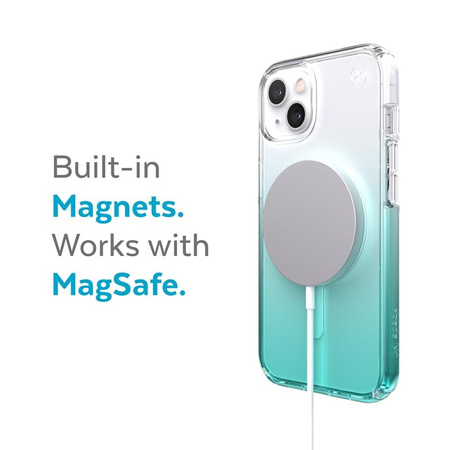 Speck Presidio Perfect-Clear + Ombre + MagSafe - iPhone 13 Case with MICROBAN Coating (Clear/Fantasy Teal Fade)