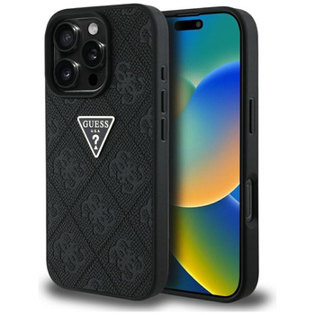 Guess Hot Stamp 4G Pattern Triangle Metal Logo - Hülle für iPhone 16 Pro Max (schwarz)