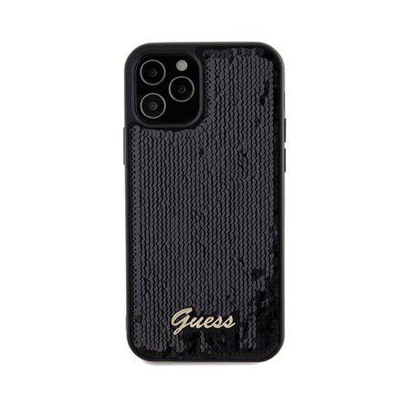 Guess Sequin Script Metal - Etui iPhone 12 / iPhone 12 Pro (czarny)