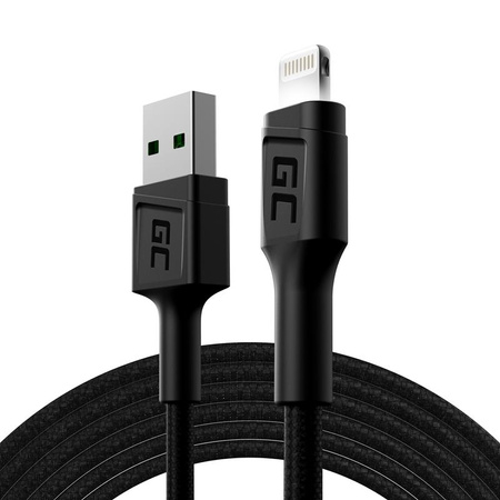 Green Cell Ray - USB kabel - Lightning 200 cm s bílým LED podsvícením, rychlé nabíjení Apple 2,4 A