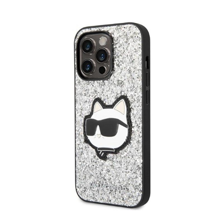 Karl Lagerfeld NFT Glitter Choupette Patch - Hülle für iPhone 14 Pro (Silber)