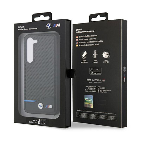 BMW Leather Carbon Blue Line - tok Samsung Galaxy S23-hoz (fekete)