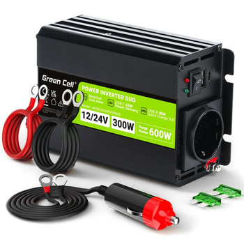 Green Cell - Inverter DUO 12V/24V 230V-ra 300W/600W Módosított szinusz hullámú feszültség átalakító