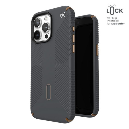 Speck Presidio2 Grip ClickLock & MagSafe - iPhone 15 Pro Max Case (Charcoal Grey / Cool Bronze)