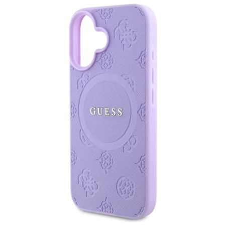 Guess Saffiano Pfingstrose Classic Logo MagSafe - iPhone 16 Tasche (lila)