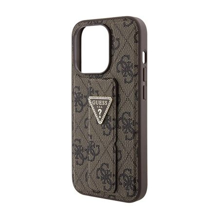 Pouzdro Guess Grip Stand 4G Triangle Strass Logo - iPhone 15 Pro Max (hnědé)