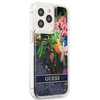 Guess Liquid Glitter Flower - pouzdro pro iPhone 13 Pro Max (modré)