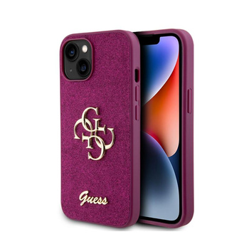 Guess Glitter Script Big 4G - Coque iPhone 15 (violet)