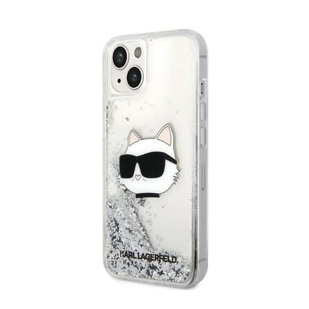 Karl Lagerfeld Liquid Glitter NFT Choupette Head - pouzdro pro iPhone 14 (stříbrné)