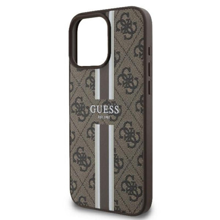 Guess 4G Étui MagSafe à rayures imprimées - iPhone 16 Pro (marron)