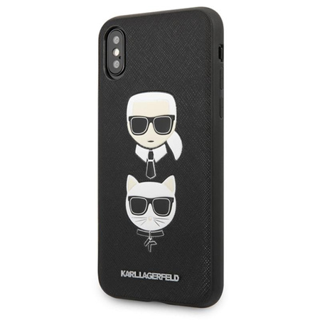 Karl Lagerfeld Saffiano Karl & Choupette Heads - Hülle für iPhone Xs / X (Schwarz)