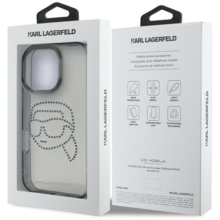 Karl Lagerfeld IML Rhinestones Karl Head - Hülle für iPhone 16 Pro (schwarz)