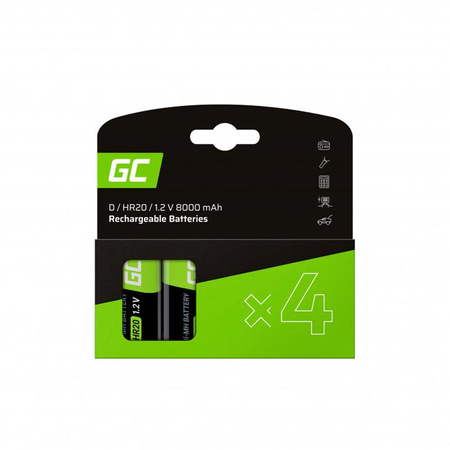 Green Cell - Piles rechargeables 4x D R20 HR20 Ni-MH 1.2V 8000 mAh