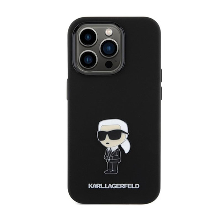 Karl Lagerfeld Silikon Ikonik Metall Pin - iPhone 15 Pro Tasche (schwarz)