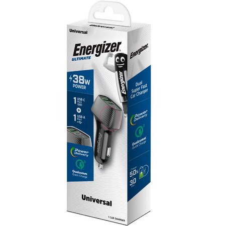 Energizer Ultimate - USB-C a USB-A 38W PD + QC3.0 nabíječka do auta (černá)