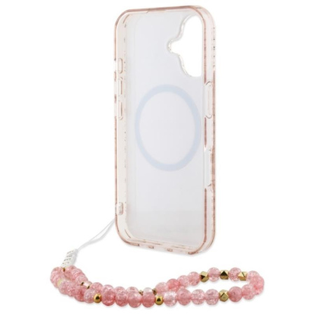 Guess IML Flowers Allover Electro With Pearl Strap MagSafe - Hülle iPhone 16 (Rosa)