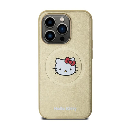 Kožené pouzdro Hello Kitty Kitty Head MagSafe - iPhone 13 Pro Max (zlaté)