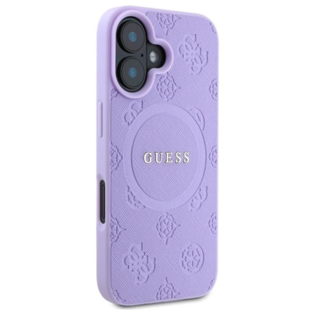 Guess Saffiano Pfingstrose Classic Logo MagSafe - iPhone 16 Tasche (lila)