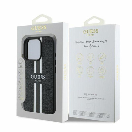 Guess 4G nyomtatott csíkos MagSafe - iPhone 16 Pro tok (fekete)