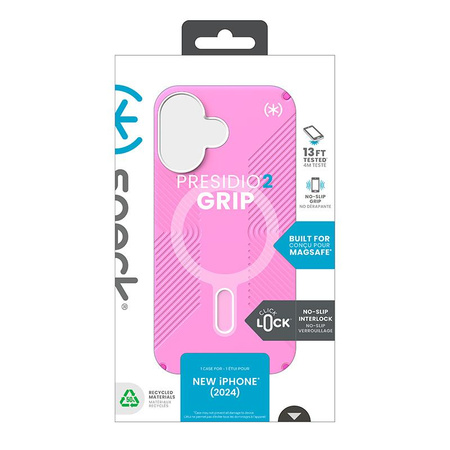 Speck Presidio2 Grip ClickLock & MagSafe - iPhone 16 Tasche (True Pink / Shocking Pink / Weiß)