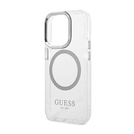 Guess Metal Outline MagSafe - iPhone 14 Pro Max Tasche (Transparent / Silber)