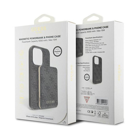Guess Bundle Pack MagSafe 4G Metal Gold Logo - Case Set + Power Bank 5000mAh MagSafe iPhone 13 Pro Max (black)
