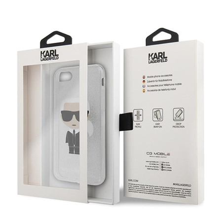 Karl Lagerfeld Iconic Karl - iPhone SE 2020 / 8 / 7 Tasche (Silber Glitter)