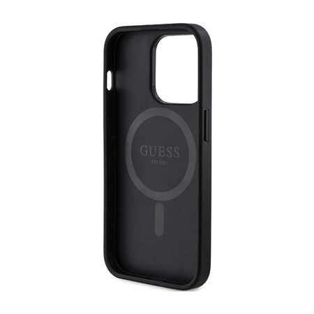 Guess 4G Collection Cuir Logo Métal MagSafe - Étui pour iPhone 14 Pro (noir)