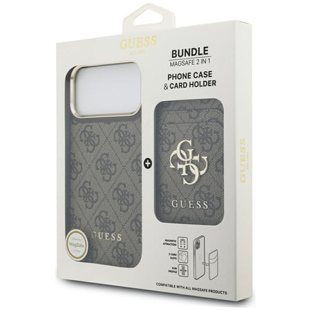 Guess Bundle Pack MagSafe 4G - Hüllen- + MagSafe-Geldbörsen-Set für iPhone 17 Pro Max (Braun)