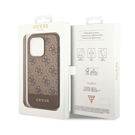 Guess 4G Bottom Stripe Metal Logo Collection - iPhone 14 Pro tok (barna)
