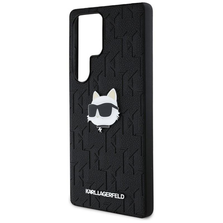 Karl Lagerfeld Leather Monogram Pin Logo Choupette Head - Case for Samsung Galaxy S25 Ultra (Black)