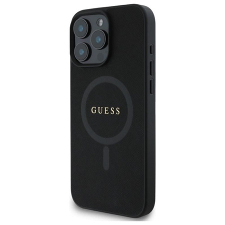 Guess Saffiano Classic Logo MagSafe - Étui pour iPhone 16 Pro Max (noir)