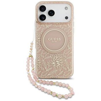Guess IML Flowers Electro Pearl Strap MagSafe - Hülle iPhone 17 Pro Max (rosa)