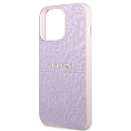 Pouzdro Guess Saffiano Hot Stamp & Metal Logo - iPhone 13 Pro (lila)