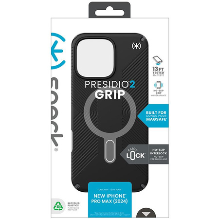 Speck Presidio2 Grip ClickLock e MagSafe - Custodia per iPhone 16 Pro Max (Nero / Grigio Ardesia / Bianco)