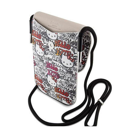 Hello Kitty Bőr címkék Graffiti zsinór - Crossbody telefontáska (bézs)