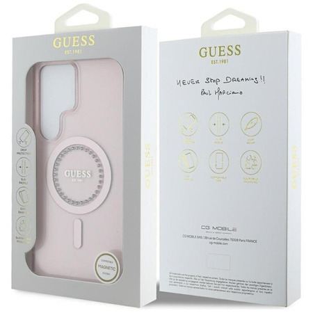 Guess Rhinestones Printed Classic Logo MagSafe - Pouzdro pro Samsung Galaxy S25 Ultra (růžové)