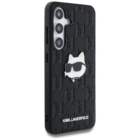 Karl Lagerfeld Leather Monogram Pin Logo Choupette Head - Hülle für Samsung Galaxy S25+ (Schwarz)