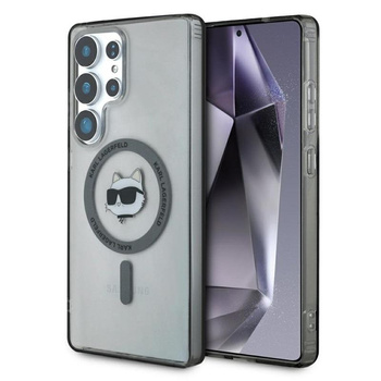 Karl Lagerfeld Button Choupette Head s potiskem loga MagSafe - pouzdro pro Samsung Galaxy S25 Ultra (černé)