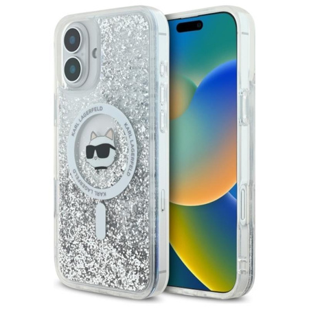 Karl Lagerfeld Liquid Glitter Choupette Head MagSafe - pouzdro pro iPhone 16 (průhledné)