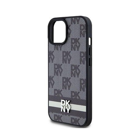 DKNY Leather Checkered Mono Pattern & Printed Stripes - iPhone 14 / 15 / 13 Case (black)