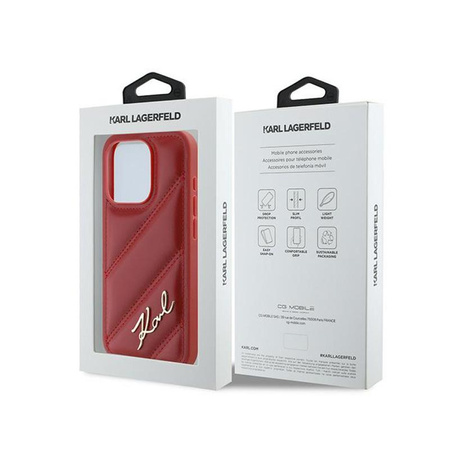 Karl Lagerfeld Diagonal Quilted Script - Coque pour iPhone 15 Pro (rouge)
