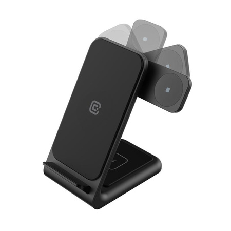 Crong PowerSpot Pivot Stand - bezdrátová nabíječka 3 v 1 pro iPhone, Samsung a Android, Galaxy Watch a sluchátka TWS (černá)