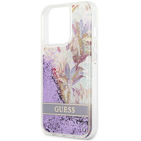 Guess Liquid Glitter Flower - pouzdro pro iPhone 13 Pro (fialové)