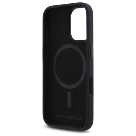 Karl Lagerfeld Silicone Shadow Metal Initial MagSafe - Coque pour iPhone 16 (noir)