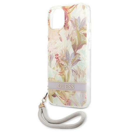 Guess Flower Cord - Etui avec dragonne iPhone 13 mini (Violet)