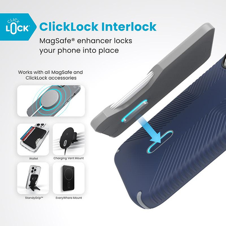 Speck Presidio2 Grip ClickLock e MagSafe - Custodia per iPhone 16 Pro (blu costiero / grigio polvere / bianco)