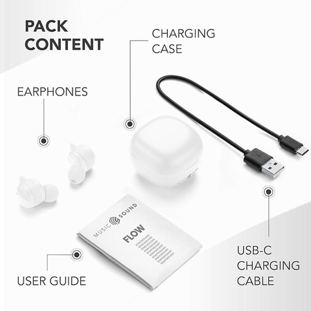 Cellularline Music Sound Flow - bezdrátová sluchátka Bluetooth V5.3 TWS s nabíjecím pouzdrem (bílá)